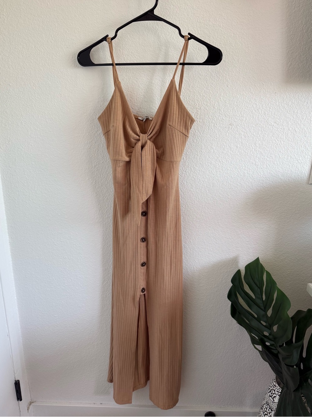 Tie-Front Midi Summer Dress in Camel